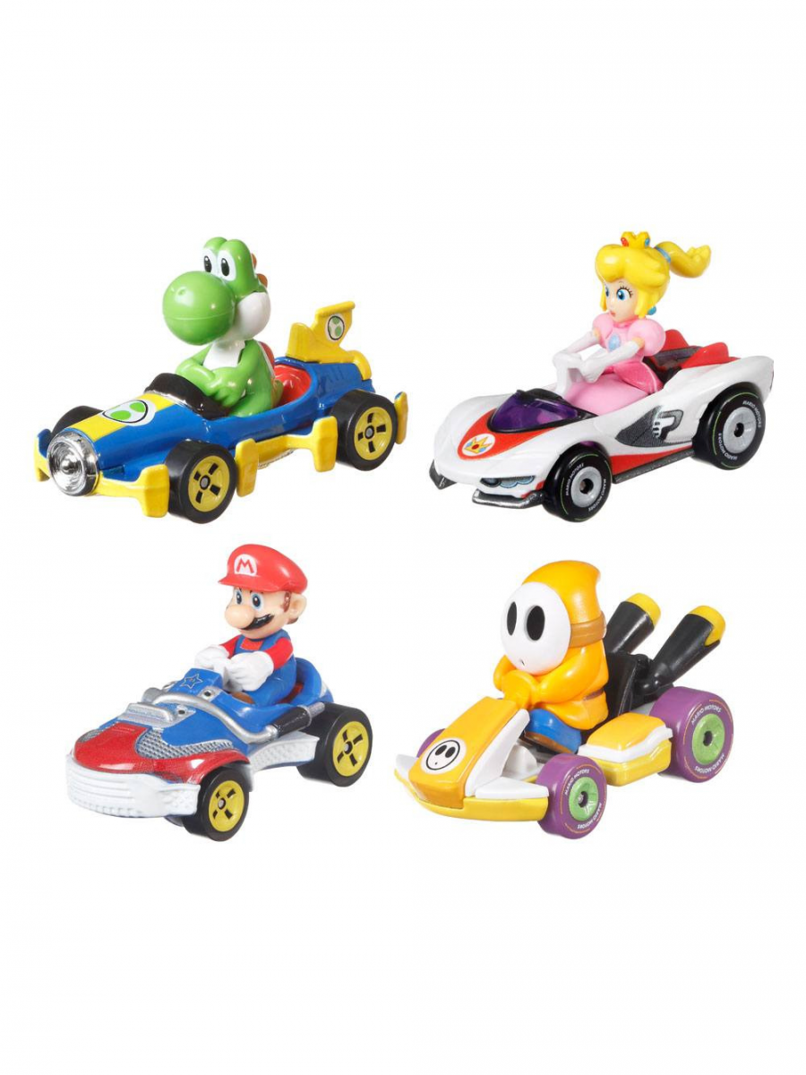 Figurka Mario Kart Pack Yoshi Peach Mario Shy Guy Hot Wheels