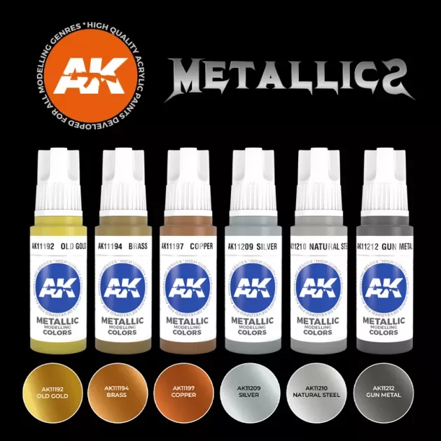 Barvicí sada AK - Metallics colors set