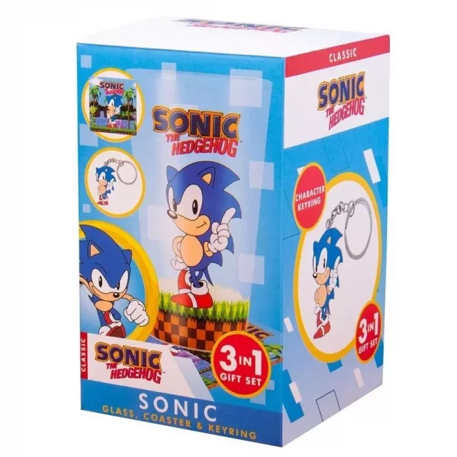 Dárkový set Sonic - sklenice, podtácek, klíčenka