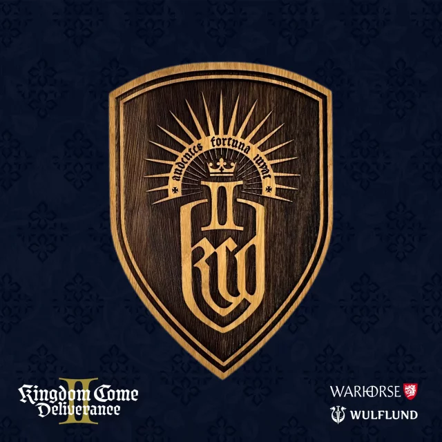 Replika Kingdom Come: Deliverance II - Dřevěný štít na stěnu (malý)