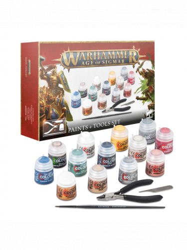 Barvicí sada Citadel Age of Sigmar Paints + Tools (13 barev, štětec, škrabka, kleště)