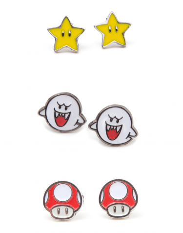Náušnice Super Mario - 3 páry náušnic (Boo, Superstar a Mushroom)