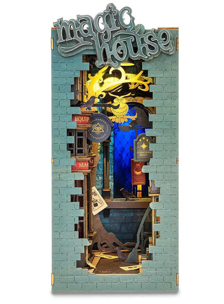 Robotime Stavebnice - zarážka na knihy Magic House (dřevěná)