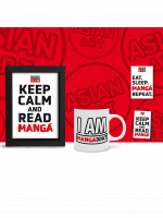 Dárkový set Asian Art - Keep Calm and Read Manga (zarámovaný plakát, hrnek, magnet, magnetická záložka)