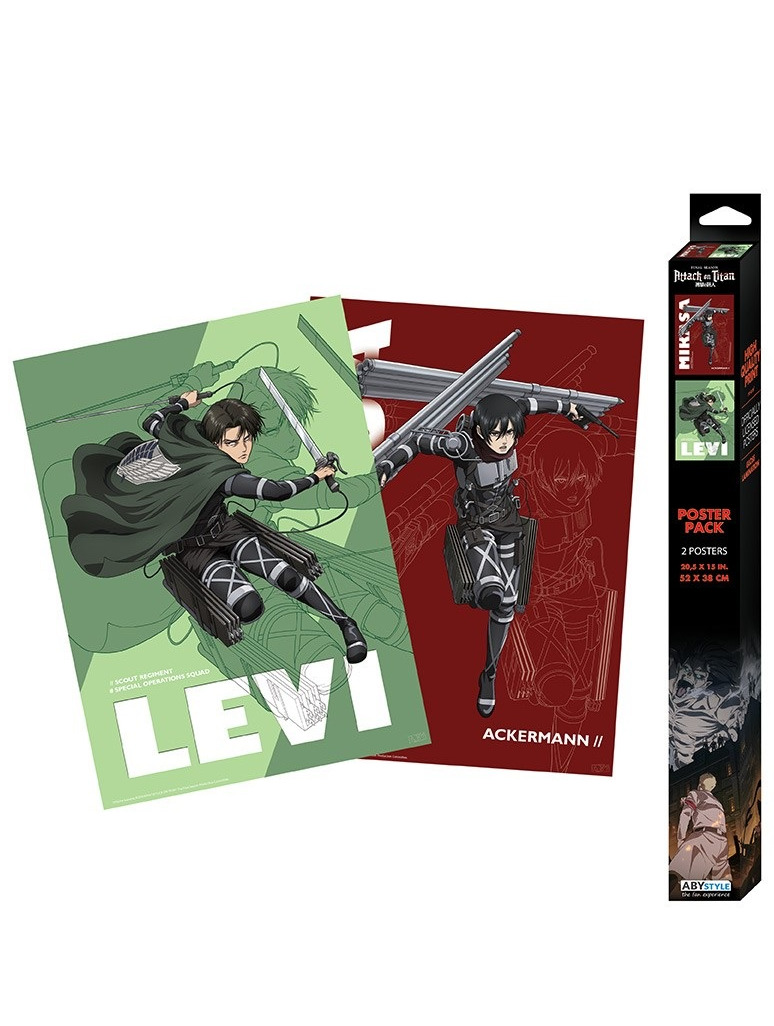 ABYstyle Plakát Attack on Titan - Levi and Mikasa (sada 2 ks)