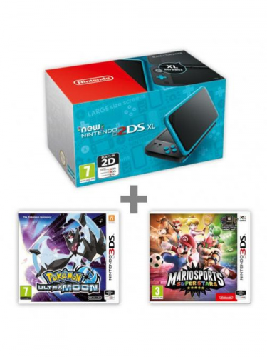 Konzole New Nintendo 2DS XL Black & Turquoise + Pokémon UM + Mario Sports (3DS)