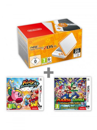 Konzole New Nintendo 2DS XL White & Orange + Kirby:BR + M&L:Superstar Saga (3DS)