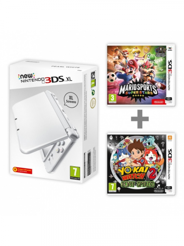 Konzole New Nintendo 3DS XL Pearl White + Mario Sports + Yo-Kai Watch 2 (WII)
