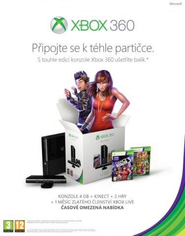 XBOX 360 Slim Stingray (4GB) + ovladač Kinect + Kinect Adventures + Dance 3 (X360)