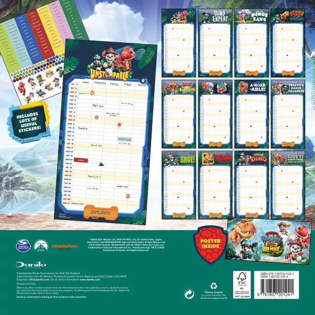Kalendář Paw Patrol: Dino Movie - Family Organiser 2027 (+ samolepky)
