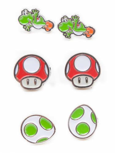 Náušnice Super Mario - 3 páry náušnic (Egg, Mushroom, Yoshi)