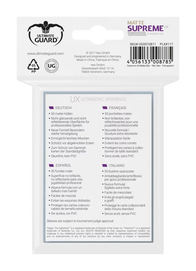 Ochranné obaly na karty Ultimate Guard - Supreme UX Sleeves Standard Matte Transparent (50 ks)