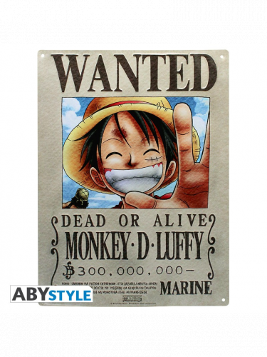 Plechová cedule One Piece - Luffy Wanted