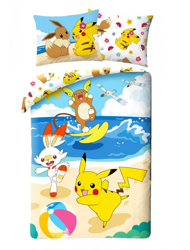 Halantex Povlečení Pokémon - Pikachu with Scorbunny on beach