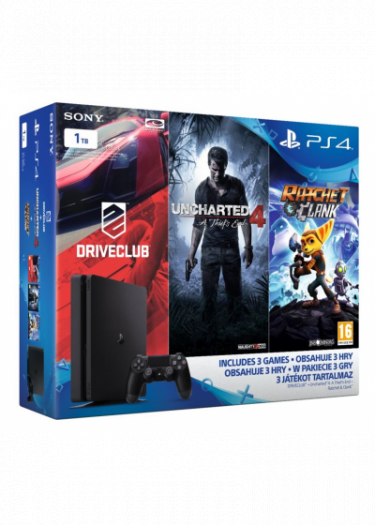 Konzole PlayStation 4 Slim 1TB + Uncharted 4, Driveclub, Ratchet & Clank (PS4)