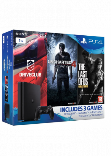 Konzole PlayStation 4 Slim 1TB + Uncharted 4, Driveclub, The Last of Us (PS4)