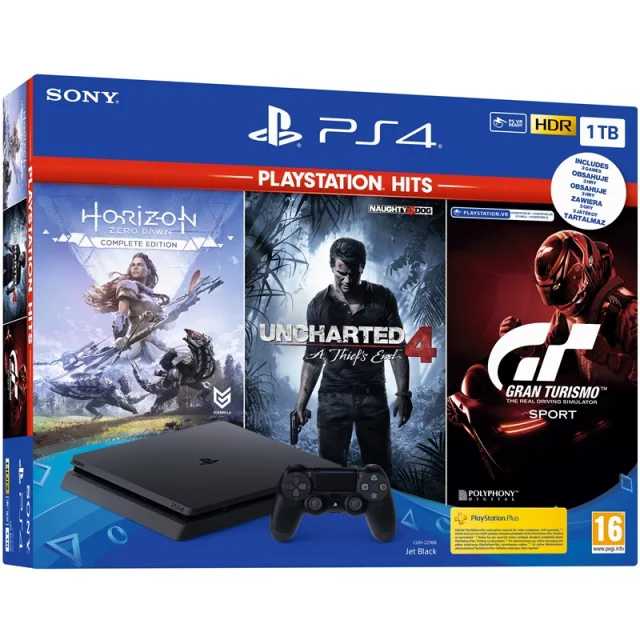 Konzole PlayStation 4 Slim 1TB + Uncharted 4, Horizon: Zero Dawn CE, Gran Turismo Sport