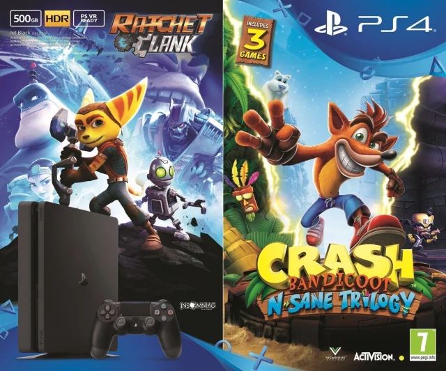 Konzole PlayStation 4 Slim 500GB + 2 hry Crash Bandicoot a Ratchet & Clank