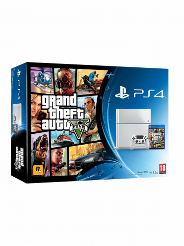 PlayStation 4 - herní konzole (500GB) (ledově bílá) + GTA V (PS3)