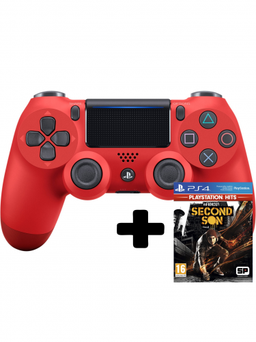 DualShock 4 ovladač - Červený V2 + inFamous: Second Son (PS4)