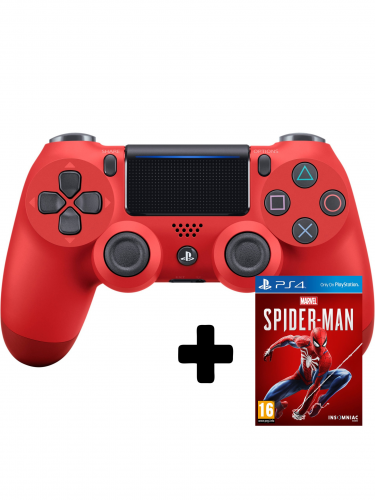 DualShock 4 ovladač - Červený V2 + Spider-Man (PS4)