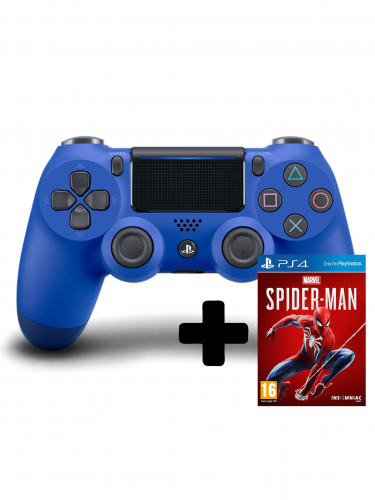 DualShock 4 ovladač - Modrý V2 + Spider-Man (PS4)