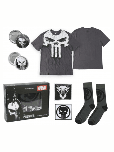 Dárková sada Marvel - Punisher (tričko, odznaky, nášivky, ponožky) (velikost XL)