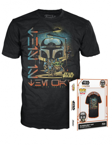 Tričko Star Wars: The Mandalorian - Mando with Grogu (poškozený obal)