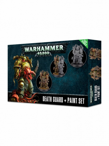 Warhammer 40,000 - Citadel Death Guard + Paint Set (3 figurky, 6 barev a štětec) (poškozený obal)