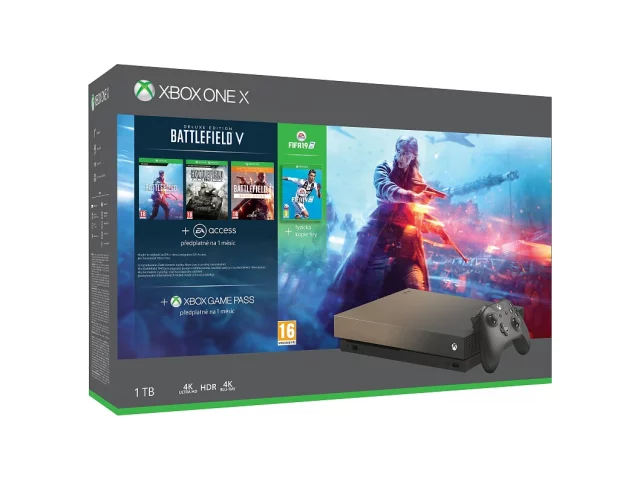 Konzole Xbox One X 1TB + Battlefield V DE + BF1943 + BF1 Revolution + FIFA 19